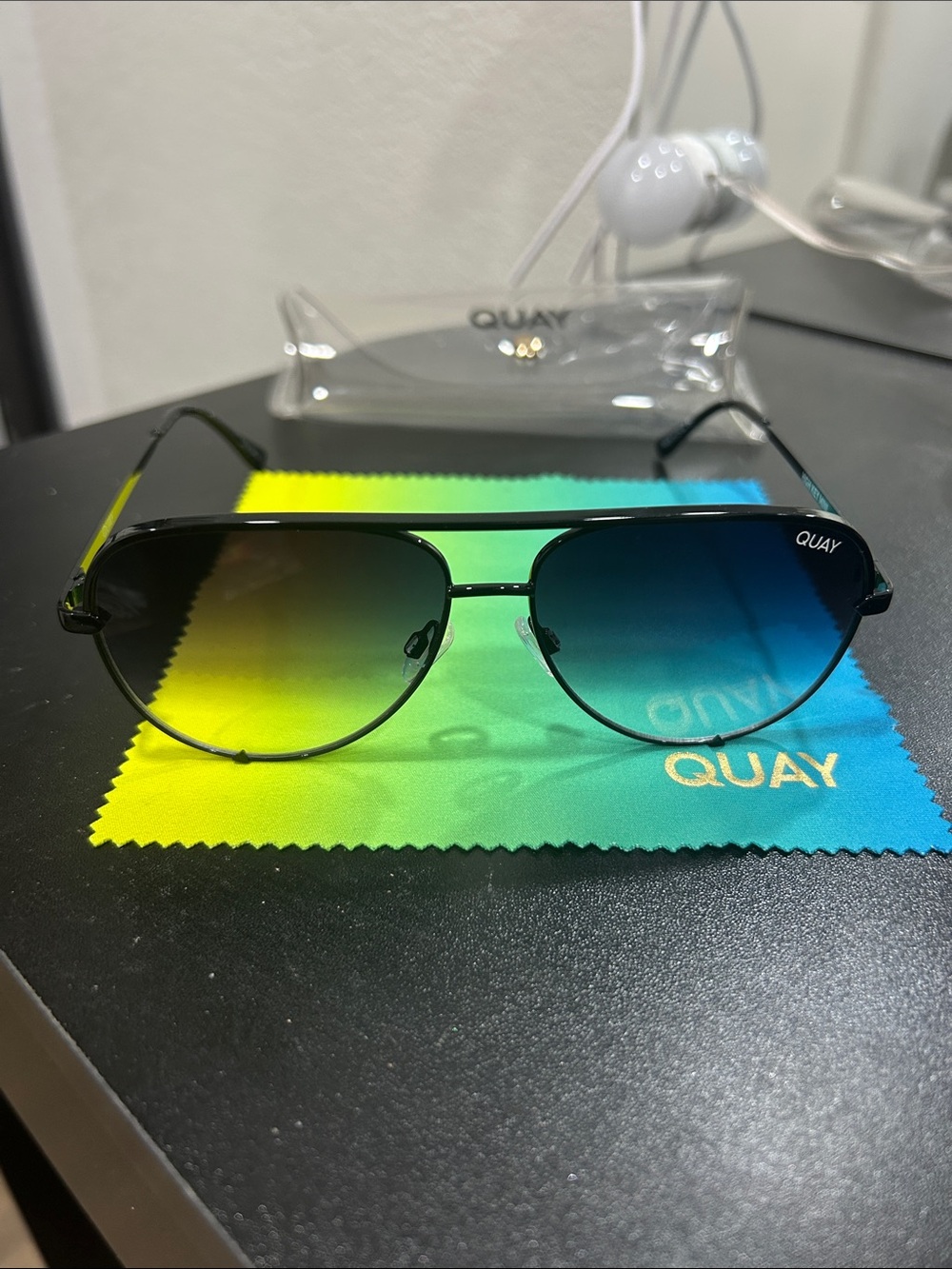 Quay High Key Mini Black Frame Black To Grey Gradient Aviator Sunglasses